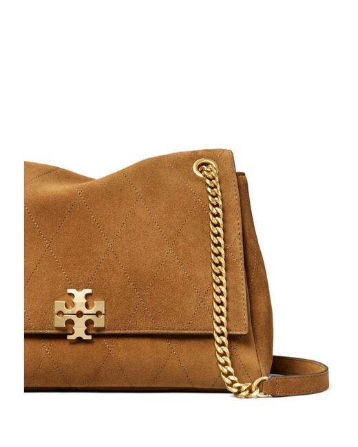 Tory Burch Brown Charlie Quilted Suede Shoulder Bag