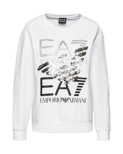 EA7 White Round Collar Logo Sweater