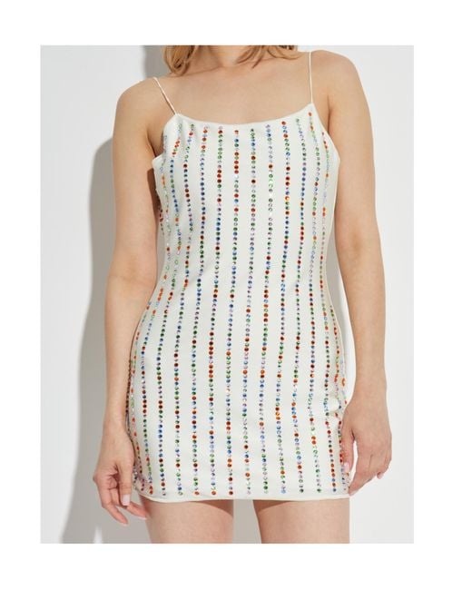 Oseree White Rhinestone-Embellished Minidress