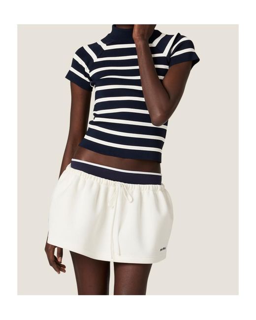 Miu Miu Blue Stripe Short-Sleeve Sweater