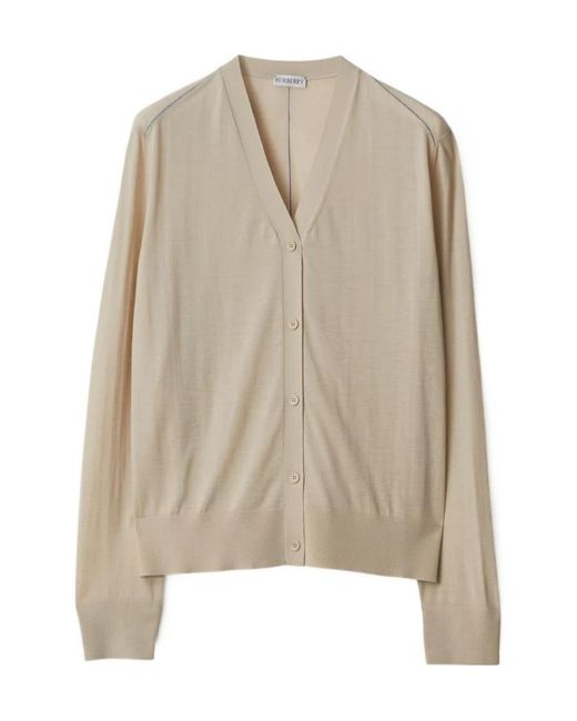 Burberry Natural V-Neck Wool Cardigan