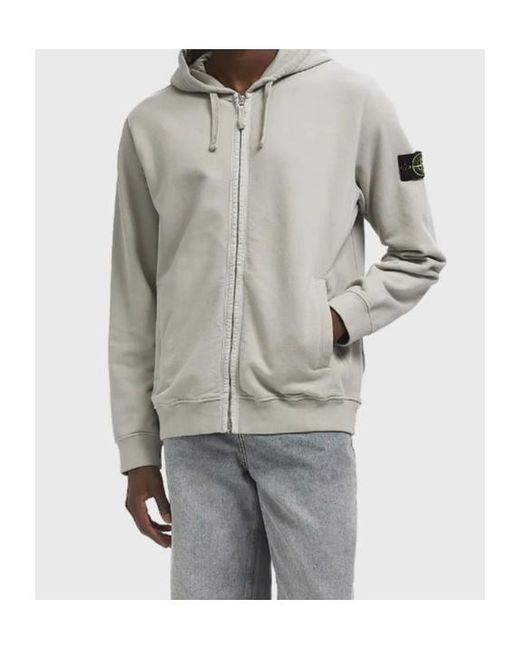 Stone Island Gray Compass Patch Zip-Up Hoodie for men