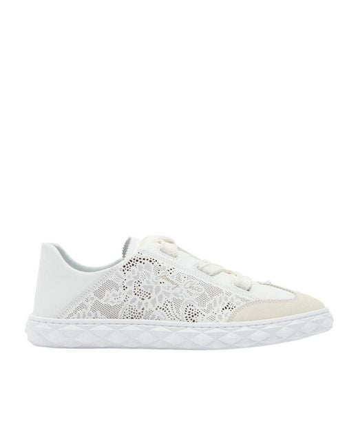 Jimmy Choo White Perforated Leather Sneakers