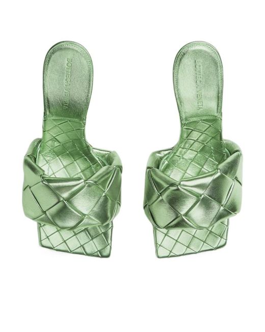 Bottega Veneta Green Intreccio Metallised Mules