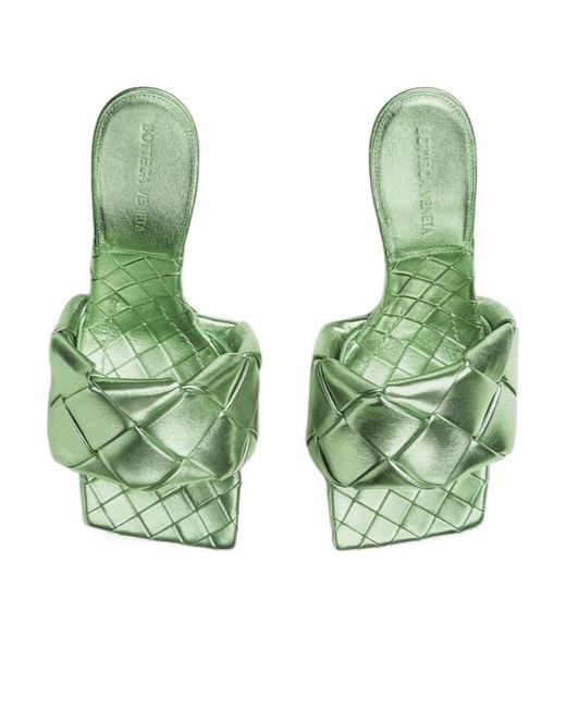 Bottega Veneta Green Intreccio Metallised Mules