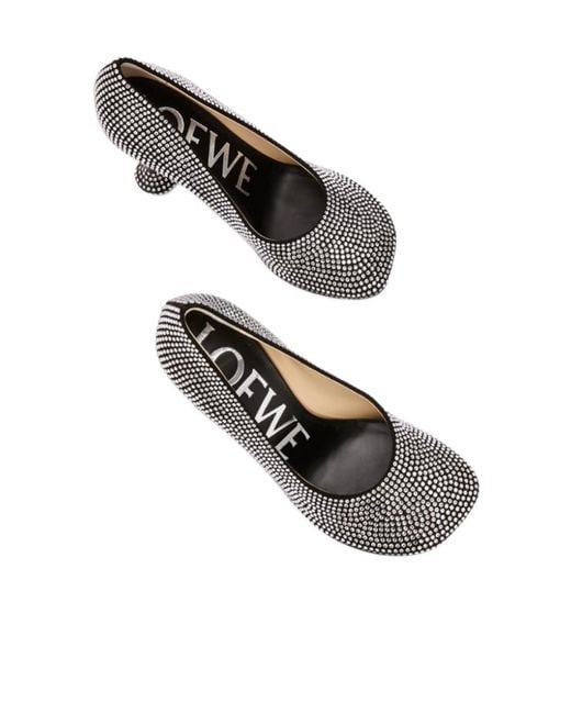 Loewe White Toy 90 Sculpted-Heel Crystal-Embellished Leather Pumps