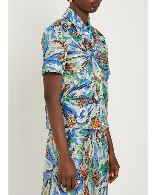 Rabanne Blue Sequin-Embellished Shirt