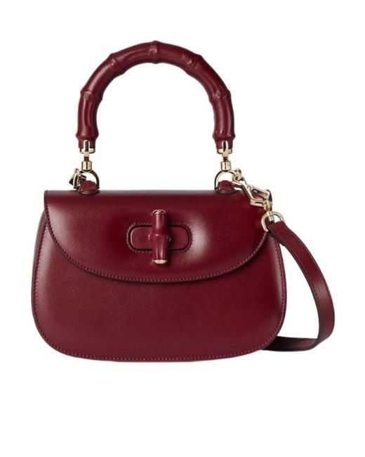 Gucci Red Bamboo 1947 Small Top Handle Bag