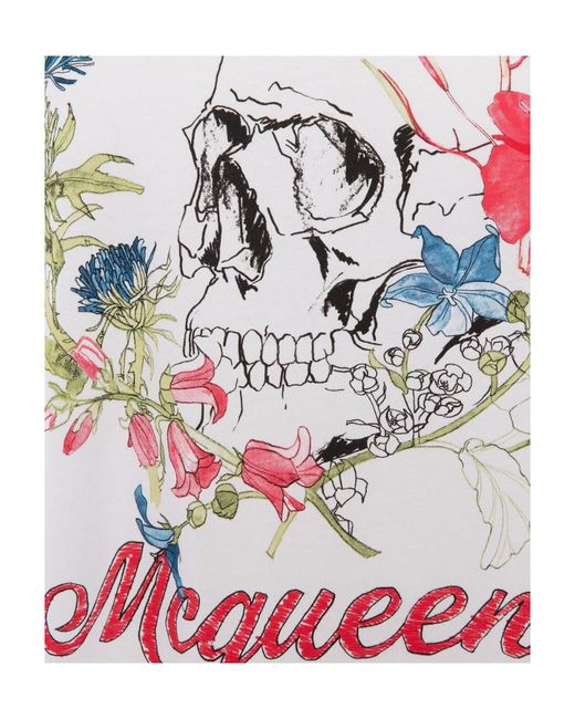 McQueen White Deconstructed Floral Skull T-Shirt for men