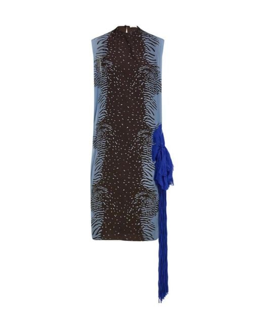 Ferragamo Blue Silk Dress With Flower Detail