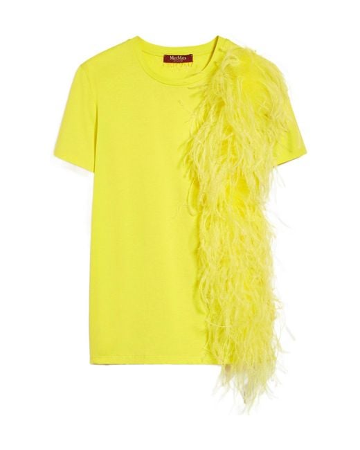 Max Mara Yellow Studio Feather Detailed Crewneck T-Shirt