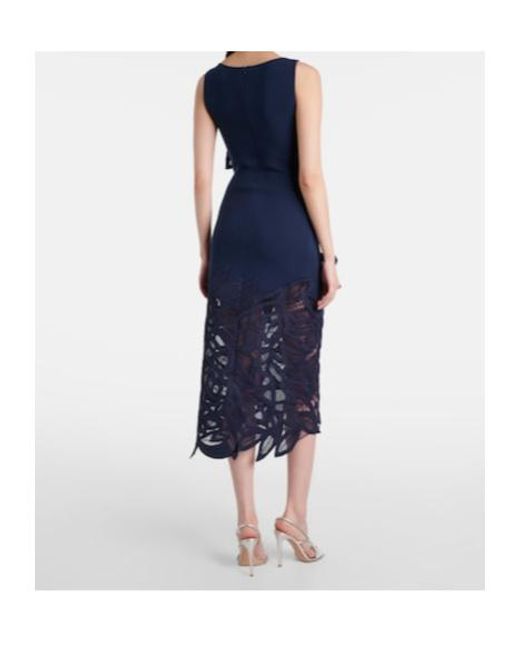 Oscar de la Renta Blue Floral-Appliqué Lace Midi Dress