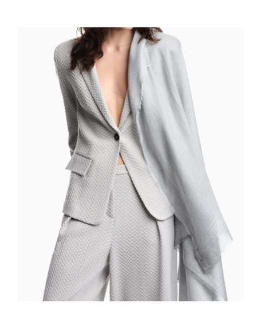 Emporio Armani White Modal Blend Scarf With Jacquard Logo Signature Capsule