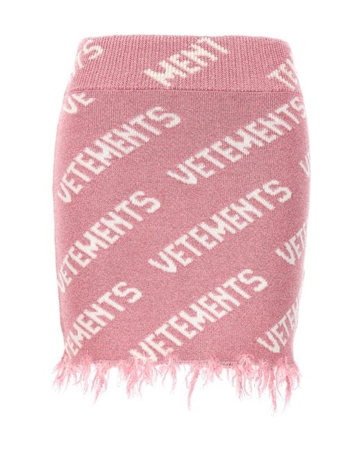 Vetements Pink Monogram Frayed Mini Skirt