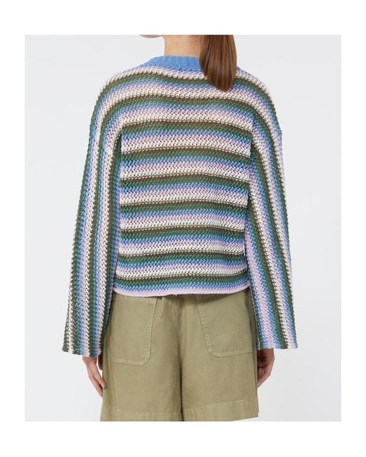 Weekend by Maxmara Blue Epica Striped V-Neck Sweater