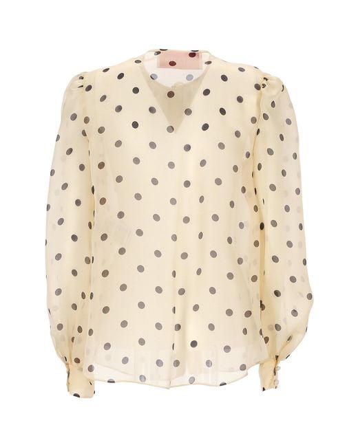 Valentino Natural Polka Dot-Printed Puff-Sleeved Blouse