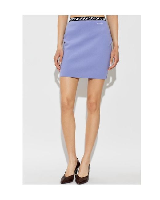 Versace Blue Short Skirt With Embroidered Logo