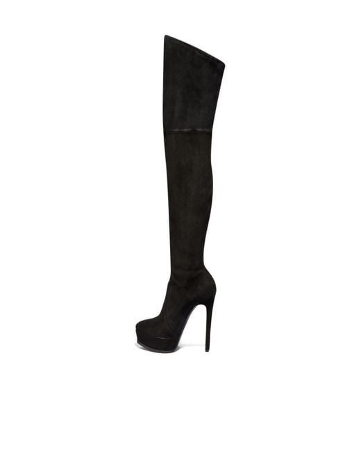 Casadei Black Flora Platform Over-The-Knee Boots