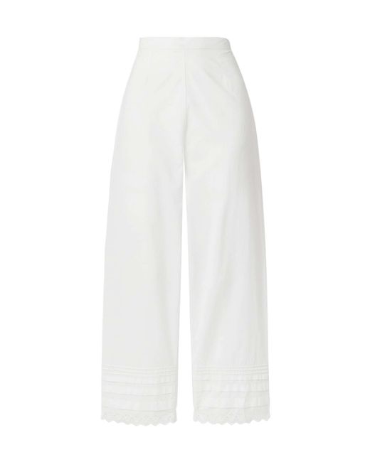 Doen White Francisca Embroidered Casual Pants