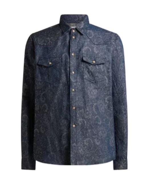 Etro Blue Button-Up Denim Shirt for men