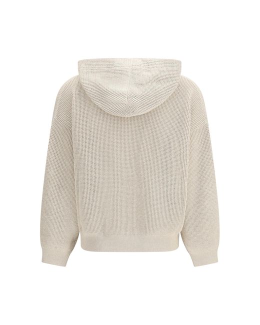Brunello Cucinelli White Zip-Up Knitted Hoodie