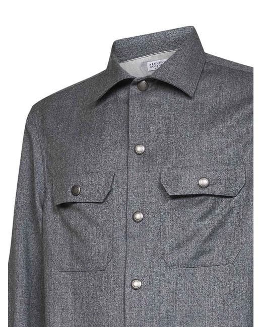 Brunello Cucinelli Gray Buttoned Overshirt for men