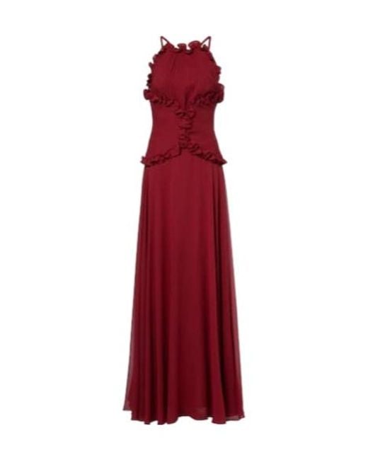 Elie Saab Red Ruffled Silk Georgette Gown