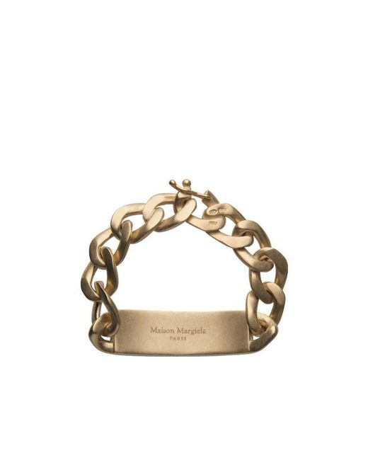 Maison Margiela Metallic Logo Engraved Curb Chain Bracelet for men