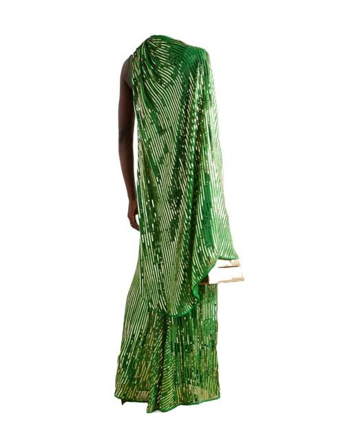 Johanna Ortiz Green Tejido Convertible Embellished Silk Crepe De Chine Maxi Dress