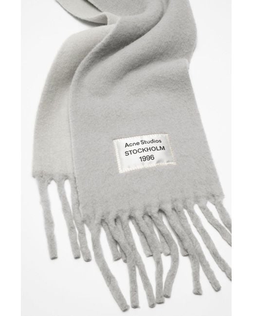 Acne White Logo Patch Fringed Scarf for men