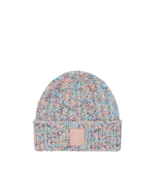 Loewe Gray Logo Patch Knitted Beanie