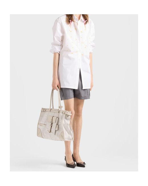 Prada Gray Bonnie Extra-Large Printed Linen And Leather Tote Bag
