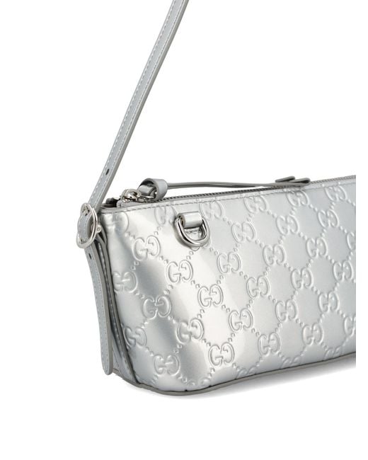 Gucci White Gg Emblem Metallic Small Shoulder Bag