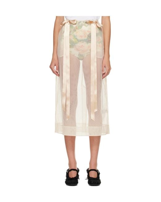 Simone Rocha Natural Sheer Bow Ribbon Pencil Midi Skirt