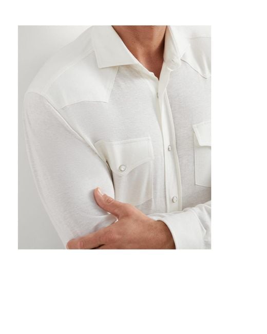 Brunello Cucinelli White Flap Pocket Long-Sleeved Shirt for men