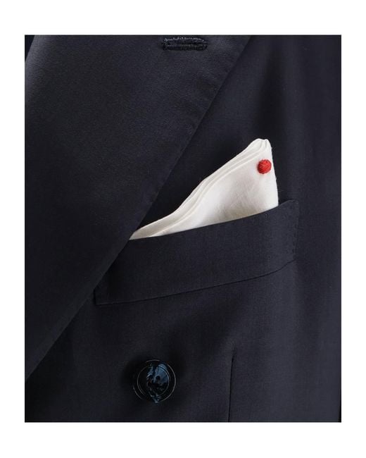 Kiton Blue Double-Breasted Peak-Lapel Suit for men