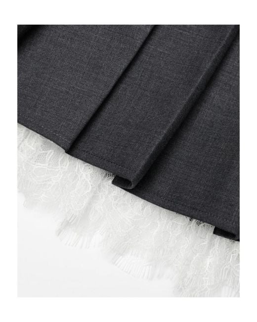 Self-Portrait Blue Pleated Lace-Trim Skirt