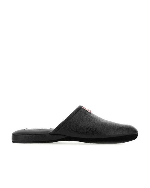Thom Browne Black Grosgrain Tab Pebbled Slippers for men