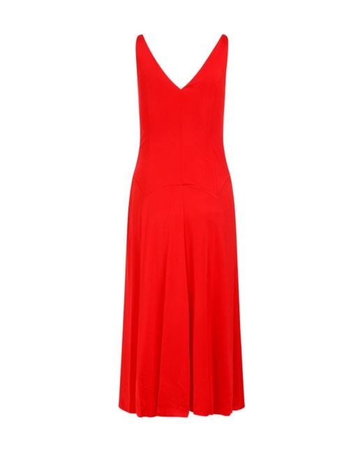 Lanvin Red Sleeveless A-Line Midi Dress