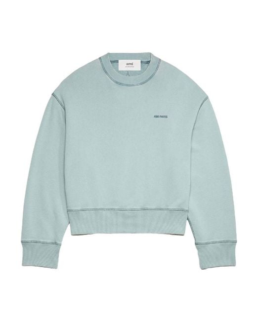 AMI Blue Embroidered-Logo Cotton Sweatshirt for men