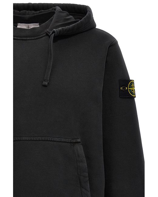 Stone Island Black Compass Patch Drawstring Hoodie for men