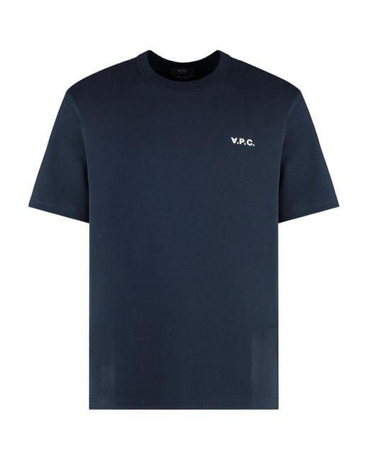 A.P.C. Blue Flocked Logo Crewneck T-Shirt for men