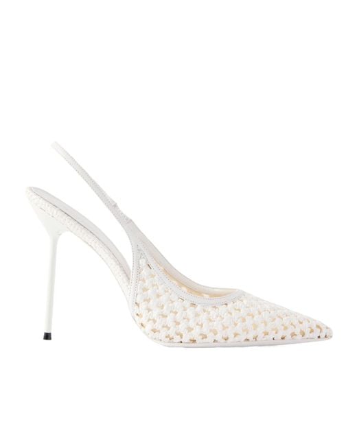 Paris Texas White Lidia 105 Leather-Trimmed Straw Slingback Pumps