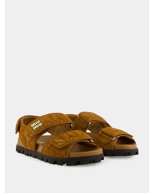 Miu Miu Brown Double Strap Flat Sandals