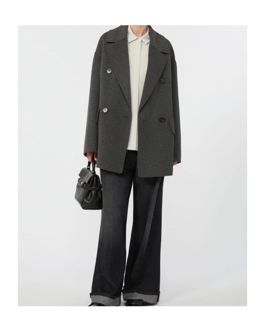Max Mara Gray Wool Drap Double-Breasted Jacket