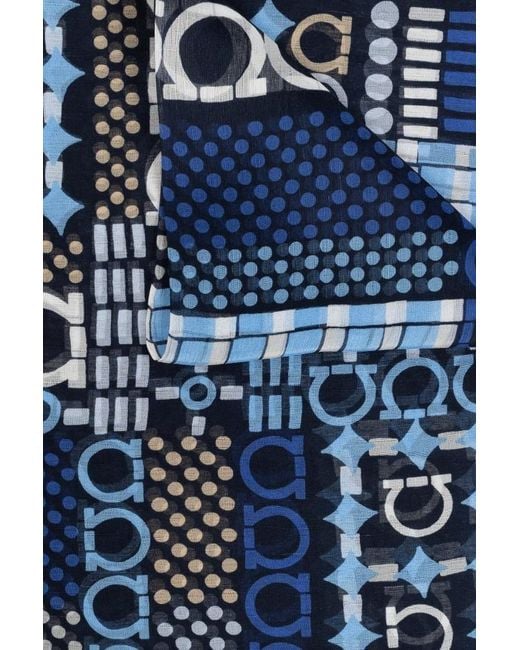 Ferragamo Blue Ferragamo Gancini Printed Scarf
