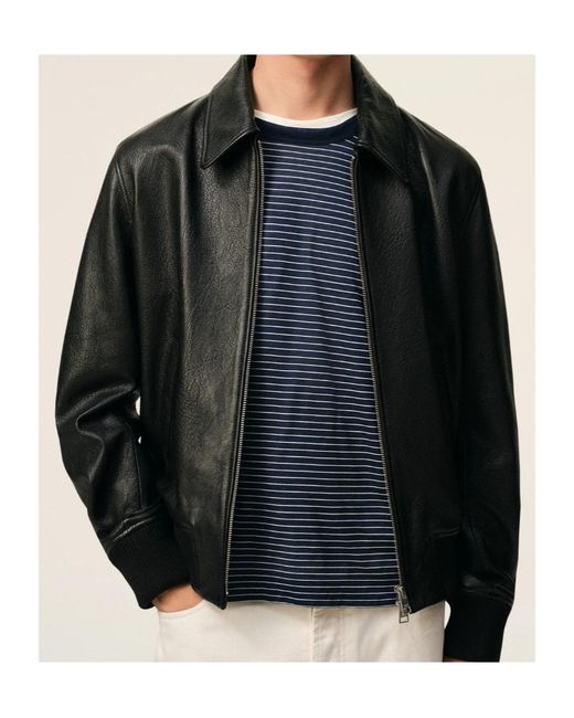 AMI Black Zipped Leather Jacket for men