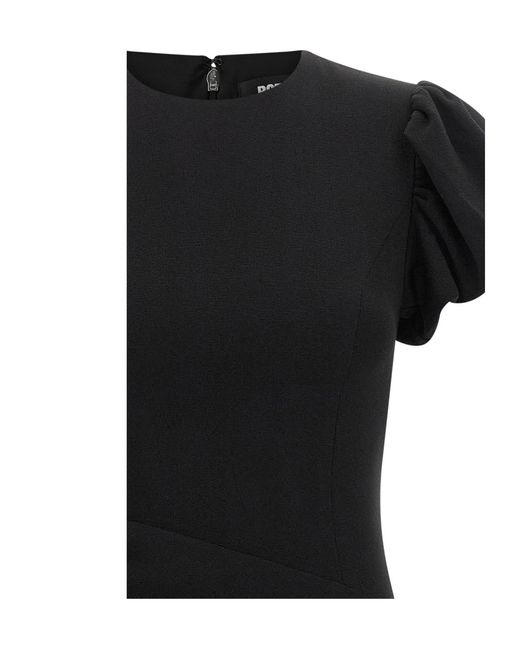ROTATE BIRGER CHRISTENSEN Black Draped Puff-Sleeve Dress