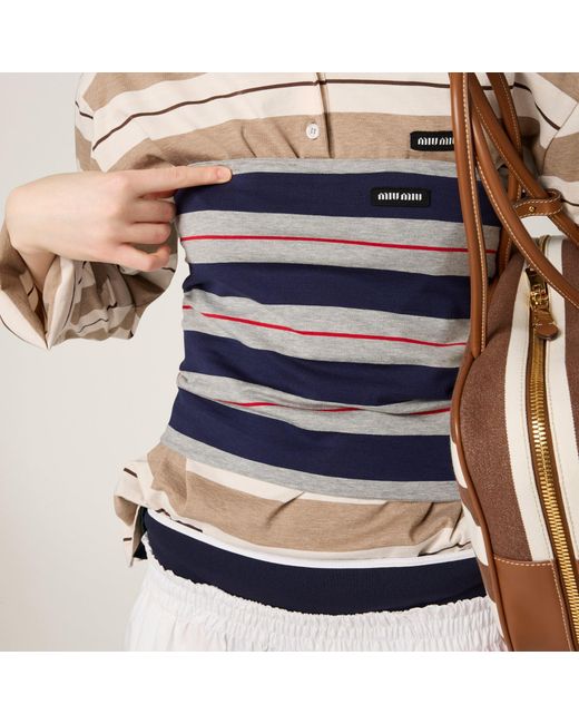 Miu Miu Blue Striped Jersey Top