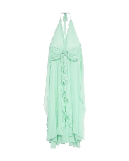 Blumarine Green V-Neck Open-Back Dress